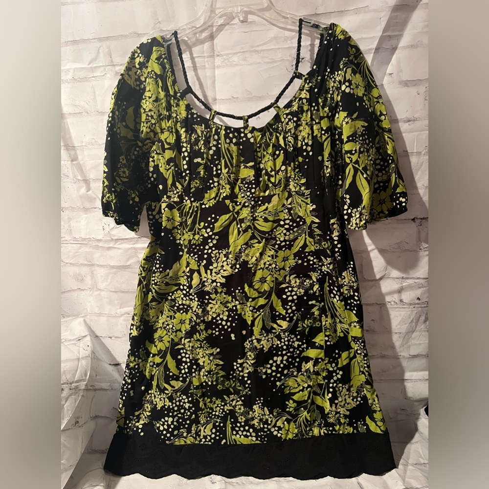 Green & Black Floral Summer Dress